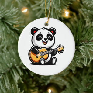Happy Panda Gitarrist - Niedliches akustisches Mus Keramik Ornament