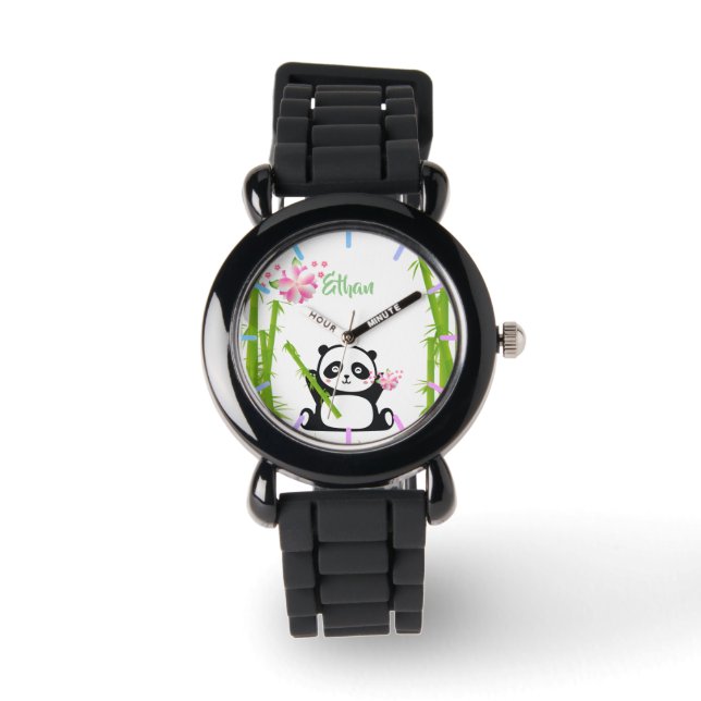 Happy Panda mit Bamboo & Cherry Blossom Armbanduhr (Vorderseite)