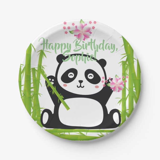 Happy Panda mit Bamboo & Cherry Blossom Pappteller (Vorderseite)