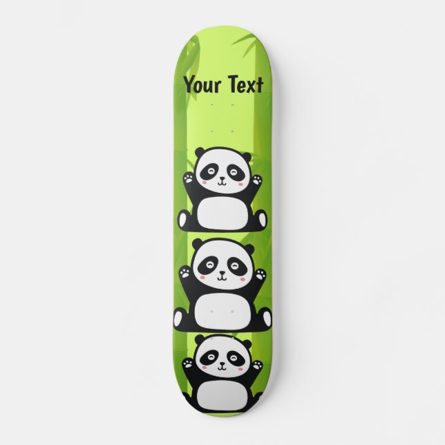 Happy Panda mit Bamboo & Cherry Blossom Skateboard (Vorderseite)