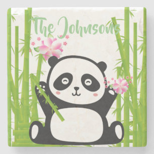 Happy Panda mit Bamboo & Cherry Blossom Steinuntersetzer