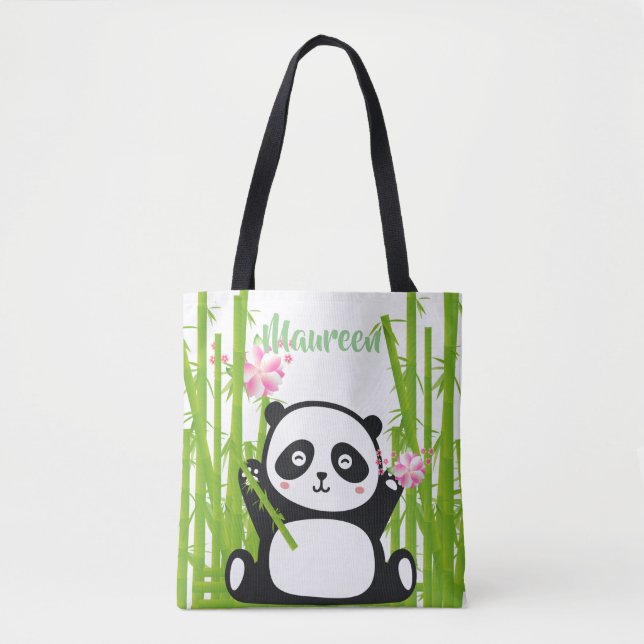 Happy Panda mit Bamboo & Cherry Blossom Tasche (Vorderseite)