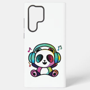 Happy Panda mit Kopfhörern, die Musik hören. Samsung Galaxy Hülle