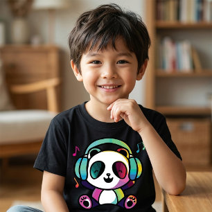 Happy Panda mit Kopfhörern, die Musik hören. T-Shirt