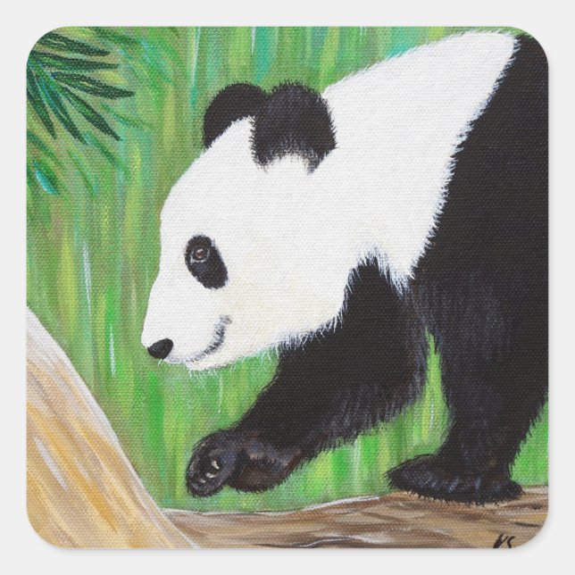 Happy Panda Painting Quadratischer Aufkleber (Vorderseite)