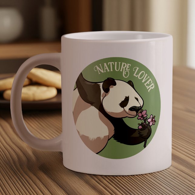 Happy Panda riecht Blossom Natur Lover Cartoon Jumbo-Tasse (Von Creator hochgeladen)