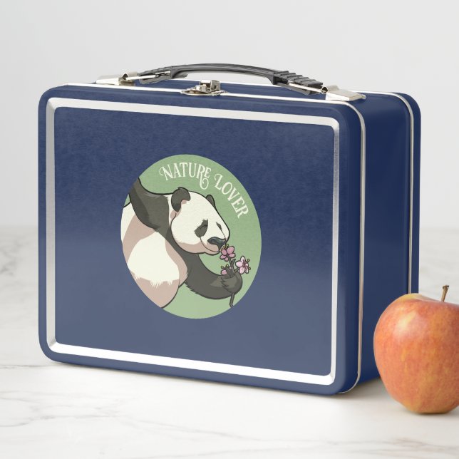 Happy Panda riecht Blossom Natur Lover Cartoon Metall Brotdose (Beispiel)