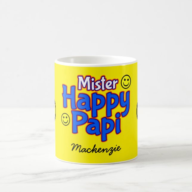 Happy Papi mit Smile Emojis und Name auf YELLOW Kaffeetasse (Mittel)