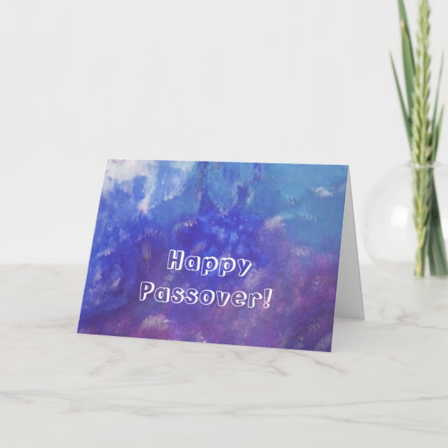 Happy Passover Blue Lila Abstrakte Malkarte Karte (Vorderseite)