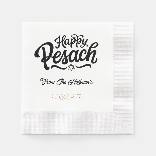 Happy Passover | Einfach traditionelles Schwarz &  Serviette (Vorderseite)
