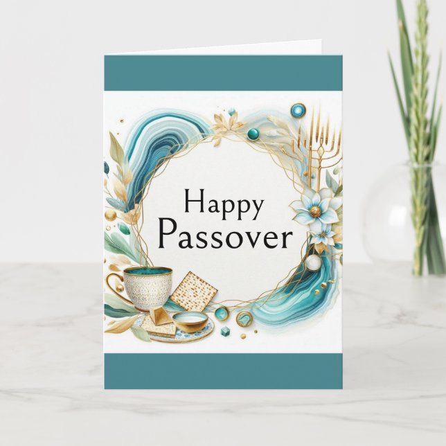 Happy Passover Greeting Card - Agate Blue Gold Karte (Vorderseite)