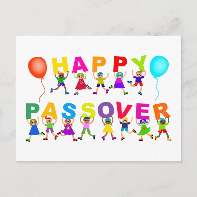Happy Passover Niedlicher Cartoon Diverse Kids Tex Postkarte (Vorderseite)