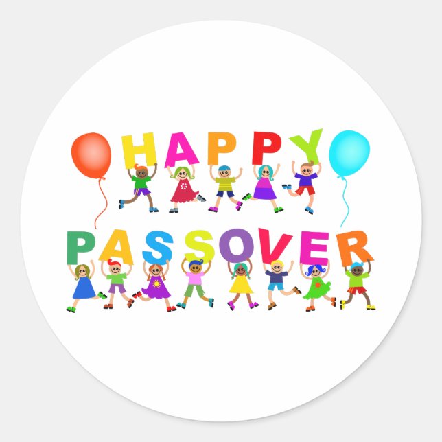 Happy Passover Niedlicher Cartoon Diverse Kids Tex Runder Aufkleber (Vorderseite)