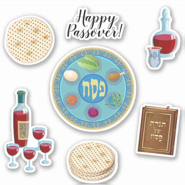 Happy Passover Spring Pesach Seder Symbole Aufkleber (Vorderseite)