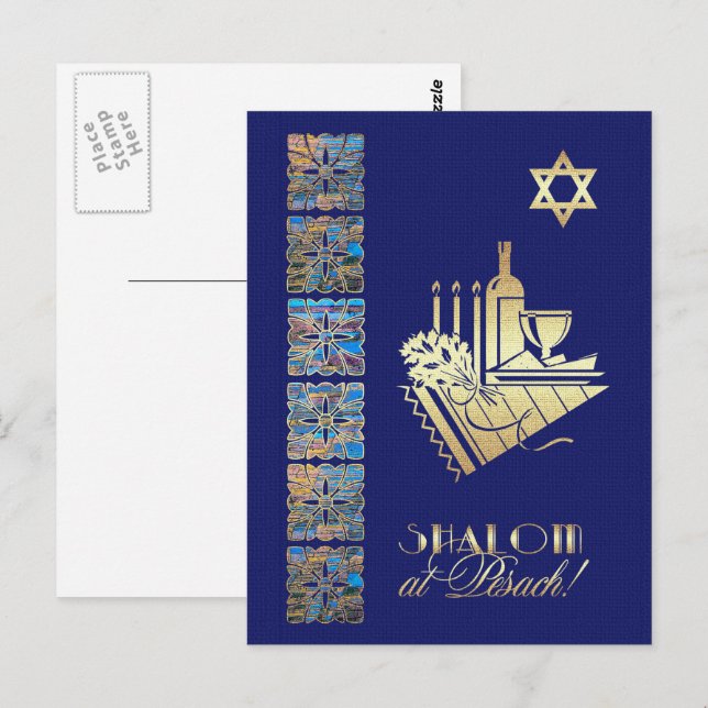 Happy Passover Star von David und Seder Table Icon Postkarte (Vorne/Hinten)