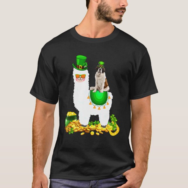 Happy Patrick S Day Leprechaun St Bernard Riding T-Shirt (Vorderseite)