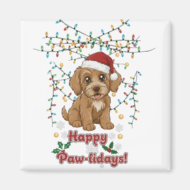 Happy Paw-lidays Christmas Cockapoo Magnet (Devant)