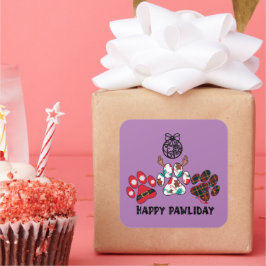 Happy Pawliday - Weihnachtsaufkleber Quadratischer Aufkleber