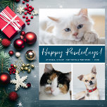 Happy Pawlidays 3 Foto Feiertagskarte<br><div class="desc">Dieses schöne Foto Collage Weihnachtskarte mit 3 Fotos,  Happy Pawlidays in einem modernen Skript-Schriftart,  Ihre Namen und das Jahr wäre ideal für den Versand an Ihre Freunde und Familie. Die Rückseite ist ein passendes aquamarine. Jeder wird Liebe bekommen neue Fotos von Ihren Pelzbabys.</div>