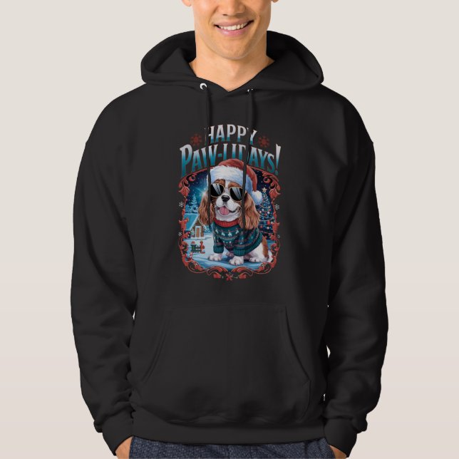Happy Pawlidays Cavalier King Charles Spaniel Xmas Hoodie (Vorderseite)