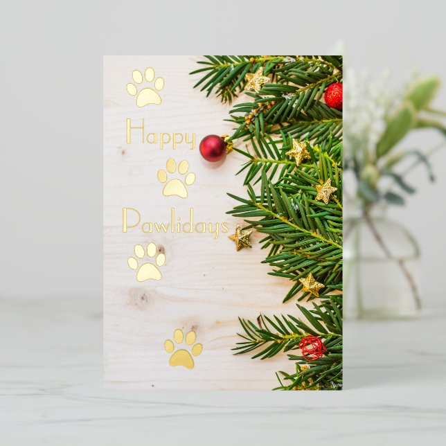 Happy Pawlidays Christmas Foil Flat Grußkarte Folieneinladung (Stehend vorne)
