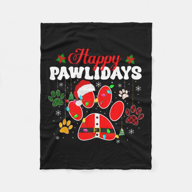 Happy Pawlidays Christmas Lights Dog Paw Animal Lo Fleecedecke (Vorderseite)