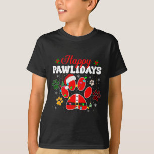 Happy Pawlidays Christmas Lights Dog Paw Animal Lo T-Shirt
