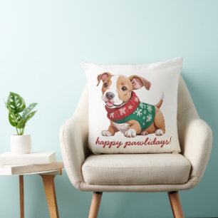 Happy Pawlidays   Christmas Sweater Pitbuli Welpe Kissen