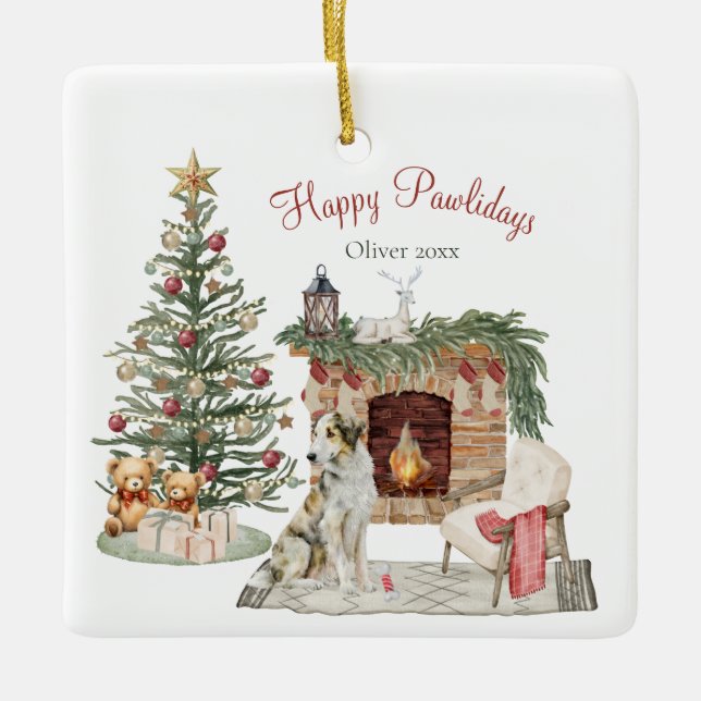 Happy Pawlidays Dog Design - Borzoi Keramikornament (Vorderseite)