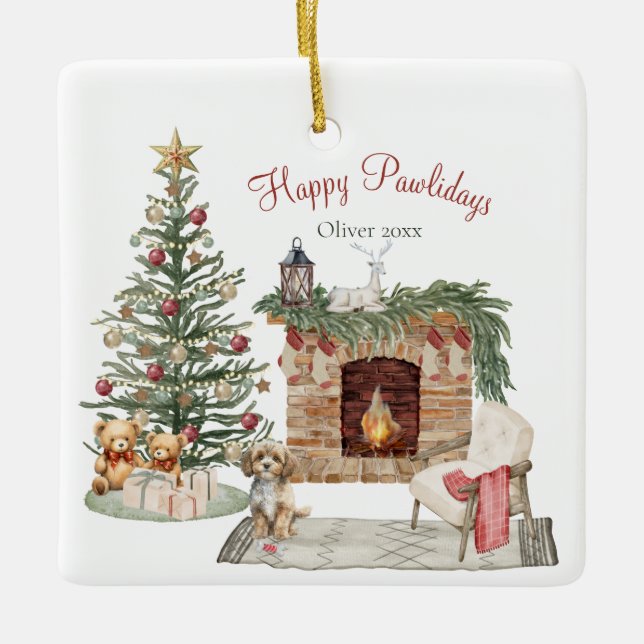 Happy Pawlidays Dog Design - Cavapoo Keramikornament (Vorderseite)