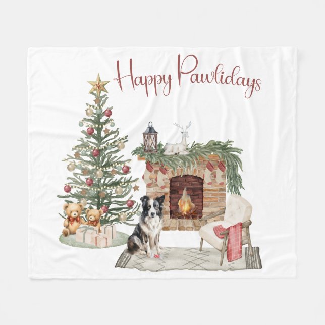 Happy Pawlidays Dog Design - Collie Fleecedecke (Vorderseite (Horizontal))