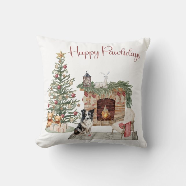 Happy Pawlidays Dog Design - Collie Kissen (Vorderseite)