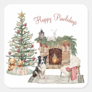 Happy Pawlidays Dog Design - Collie Quadratischer Aufkleber