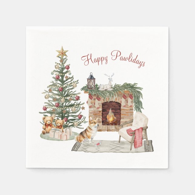 Happy Pawlidays Dog Design - Corgi Serviette (Vorderseite)