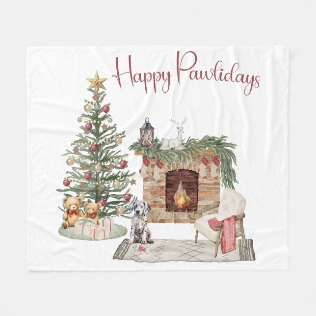 Happy Pawlidays Dog Design - Dalmatiner Fleecedecke (Vorderseite (Horizontal))