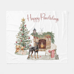 Happy Pawlidays Dog Design - Doberman Pinscher Fleecedecke