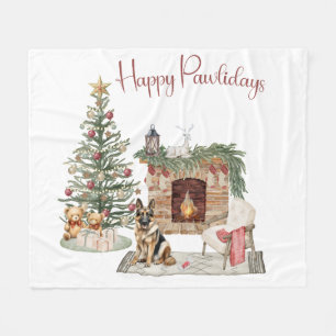 Happy Pawlidays Dog Design - German Shepherd Fleecedecke
