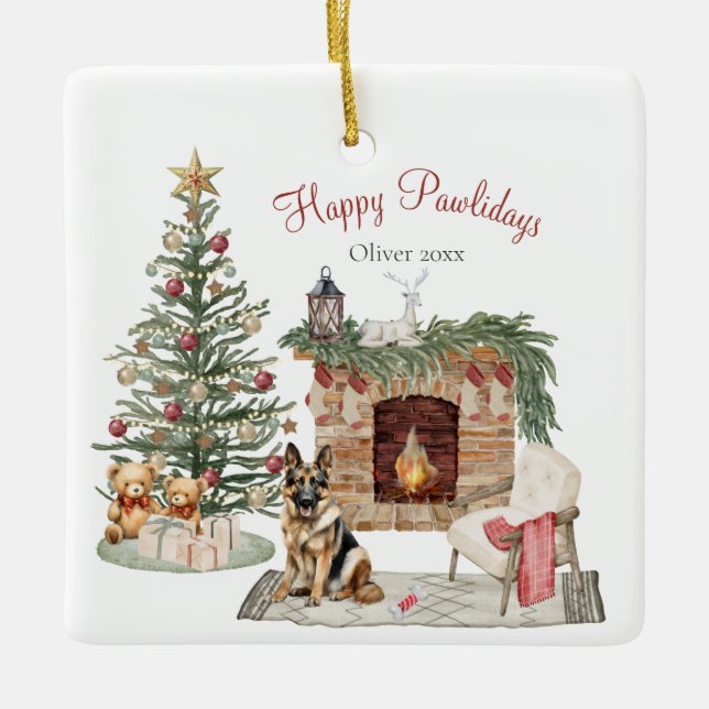 Happy Pawlidays Dog Design - German Shepherd Keramikornament (Vorderseite)