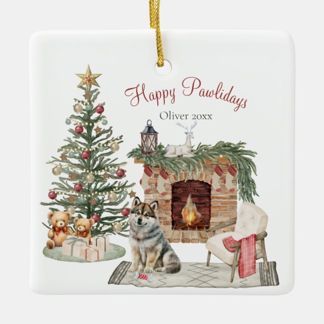 Happy Pawlidays Dog Design - Husky Keramikornament (Vorderseite)