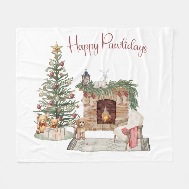 Happy Pawlidays Dog Design - Poodle Fleecedecke (Vorderseite (Horizontal))