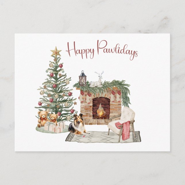 Happy Pawlidays Dog Design - Sheltie Postkarte (Vorderseite)
