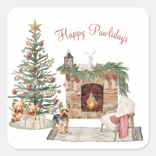 Happy Pawlidays Dog Design - Yorkie Quadratischer Aufkleber