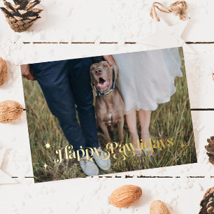 Happy Pawlidays Dog Horizontal Foto Weihnachten Folien Feiertagskarte