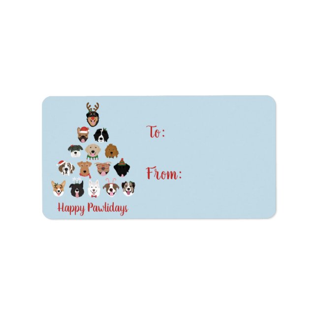 Happy Pawlidays Dog Weihnachtsbaum Adressaufkleber (Vorne)