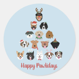 Happy Pawlidays Dog Weihnachtsbaum Runder Aufkleber