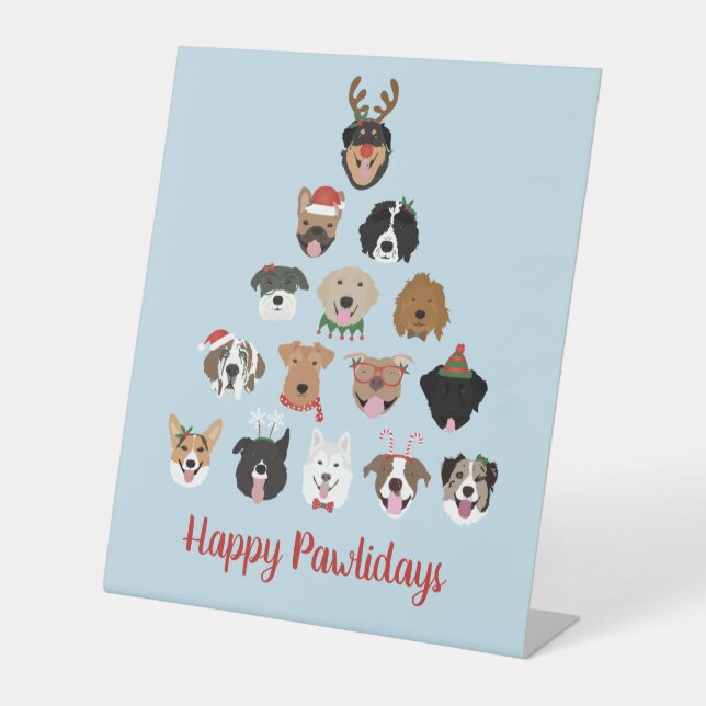 Happy Pawlidays Dog Weihnachtsbaum Sockelschild (Vorderseite)
