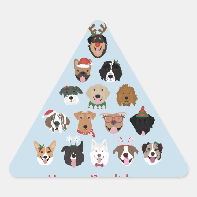 Happy Pawlidays Dog Weihnachtsbaum Urlaub Dreieckiger Aufkleber (Vorderseite)