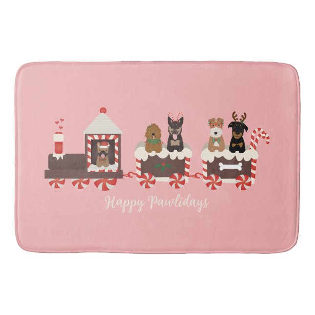 Happy Pawlidays Dog Weihnachtszug Badematte (Vorderseite)