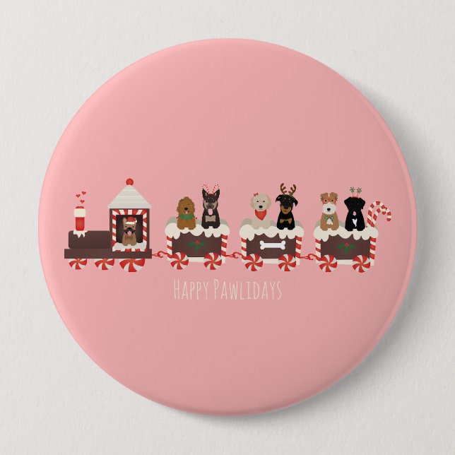 Happy Pawlidays Dog Weihnachtszug Button (Vorderseite)