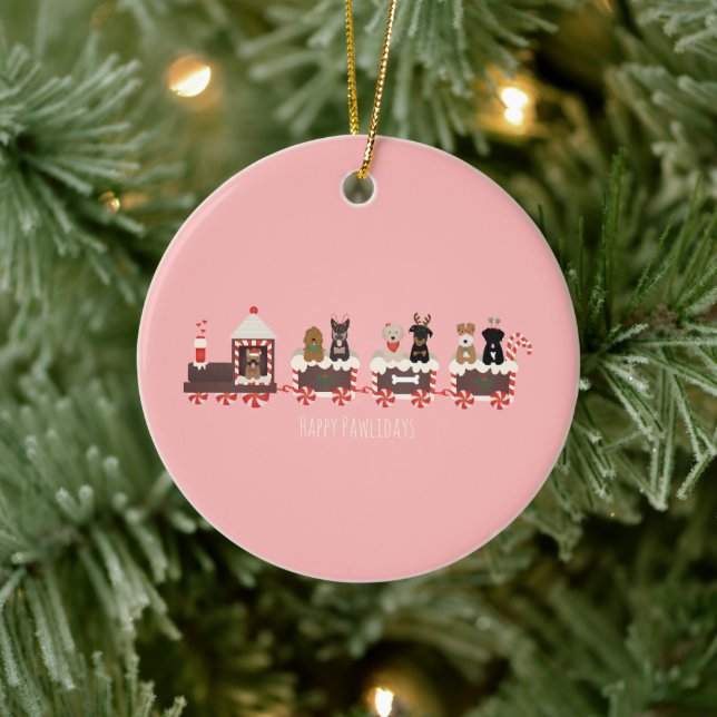 Happy Pawlidays Dog Weihnachtszug Keramik Ornament (Baum)